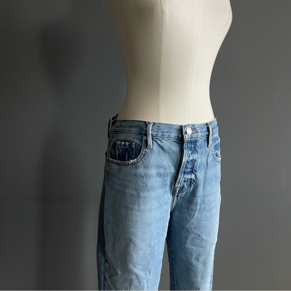 FRAME Le Original Distressed Straight Leg Jeans Medium Wash French Parisian - Picture 2 of 7